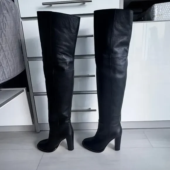 Tamara Mellon Black Calfskin “Prediction” Over-the-Knee Boots Size 39 - Picture 2 of 9